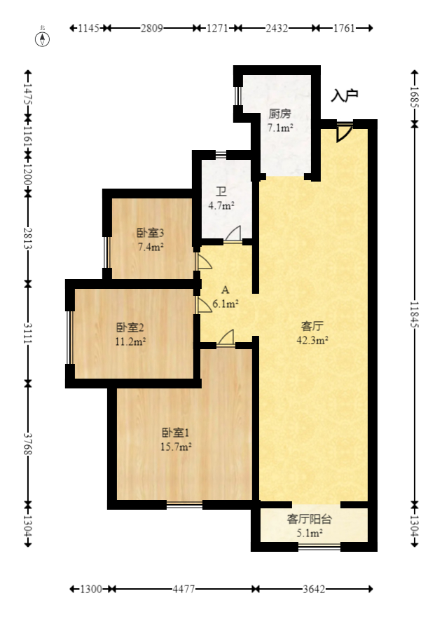 香缇雅苑（鑫远翡丽郡二期）  3室2厅1卫   128.00万室内图1