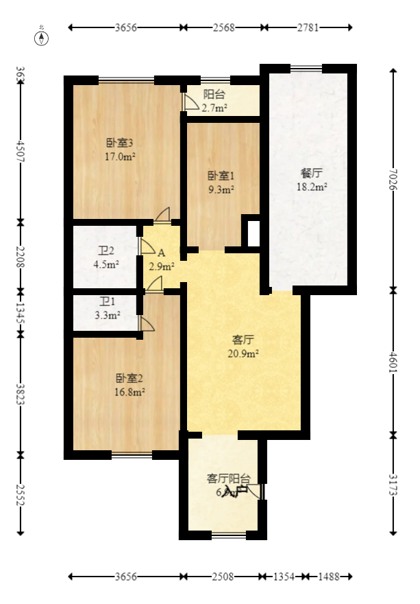 富瑞星座  3室2厅1卫   146.00万室内图1