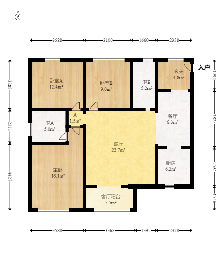 钰龙天下二期（钰龙佳园）  3室2厅1卫   249.00万室内图1
