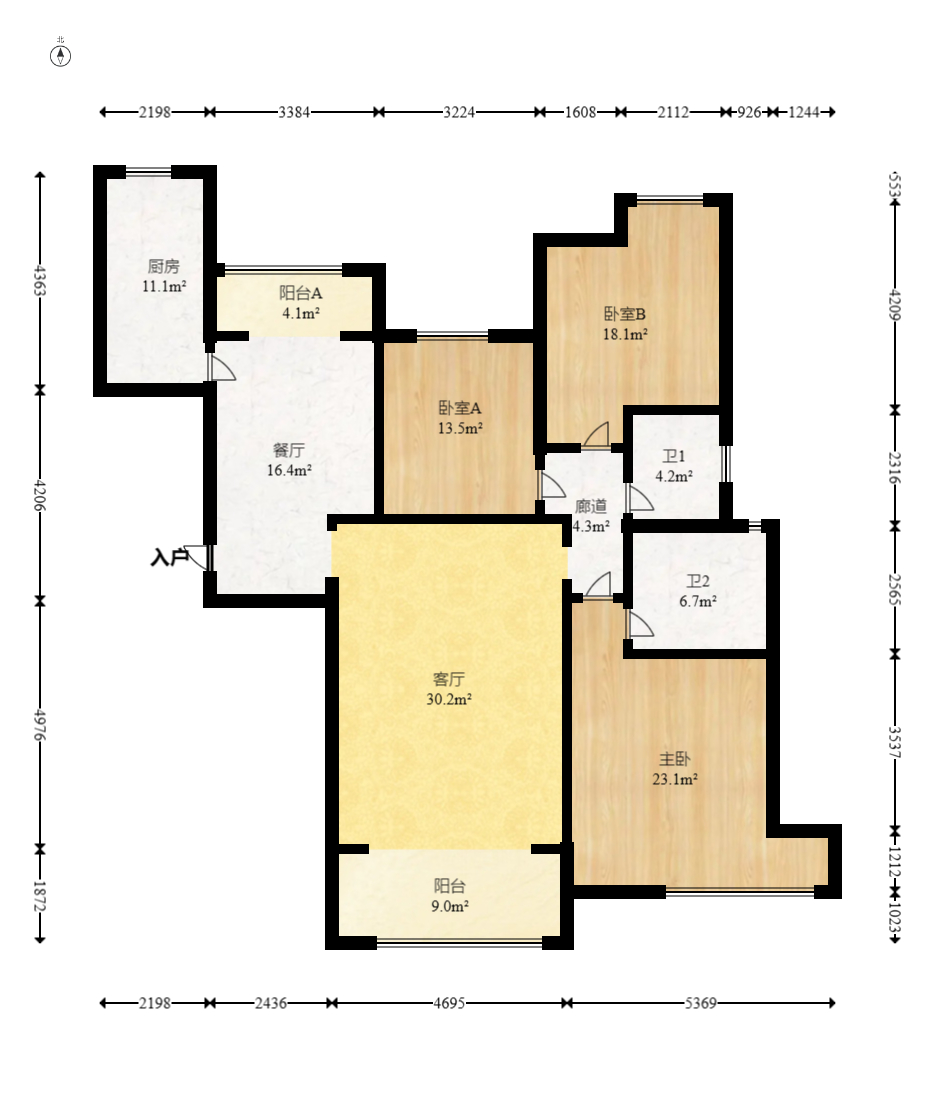 卓越麓山别墅（麓山峰境产权麓山花苑）  3室2厅2卫   98.00万室内图1