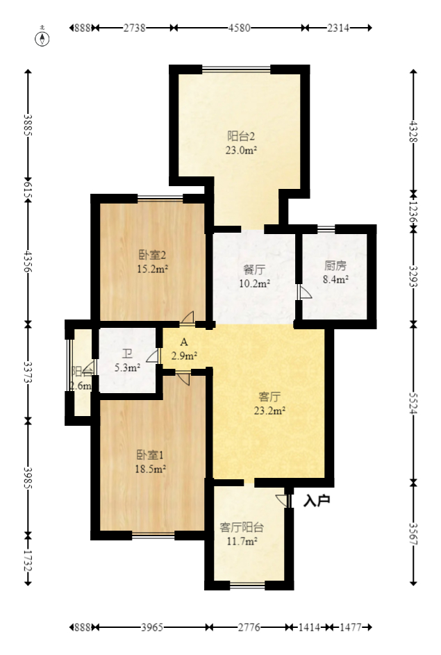 奥林匹克花园  2室2厅1卫   105.00万室内图1