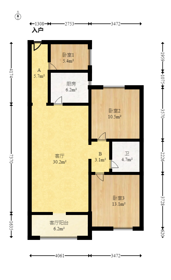 长城水郡  3室2厅1卫   81.80万室内图1