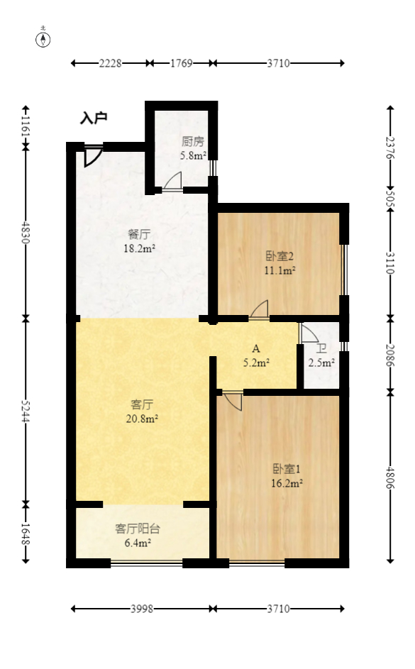 水墨林溪  2室2厅1卫   100.00万室内图1