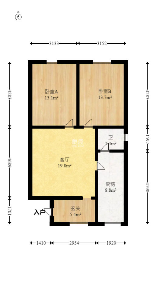 九亩地  2室1厅1卫   47.50万