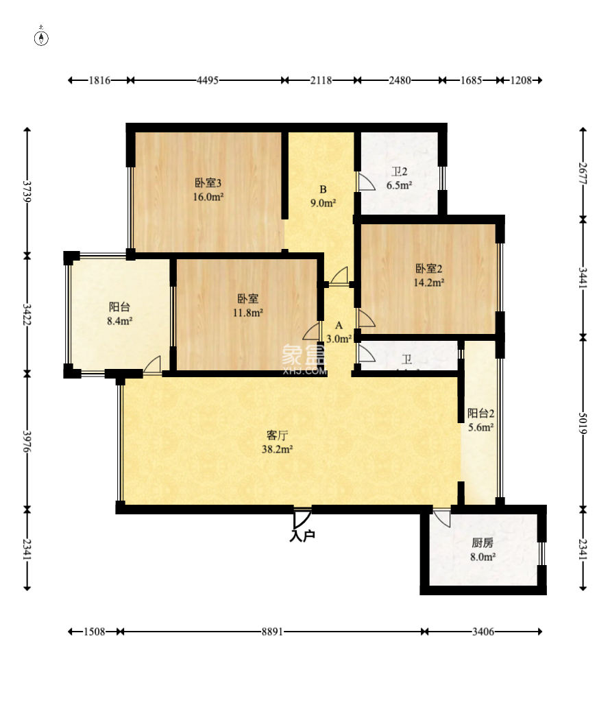 恒大华府  3室2厅2卫    188.0万