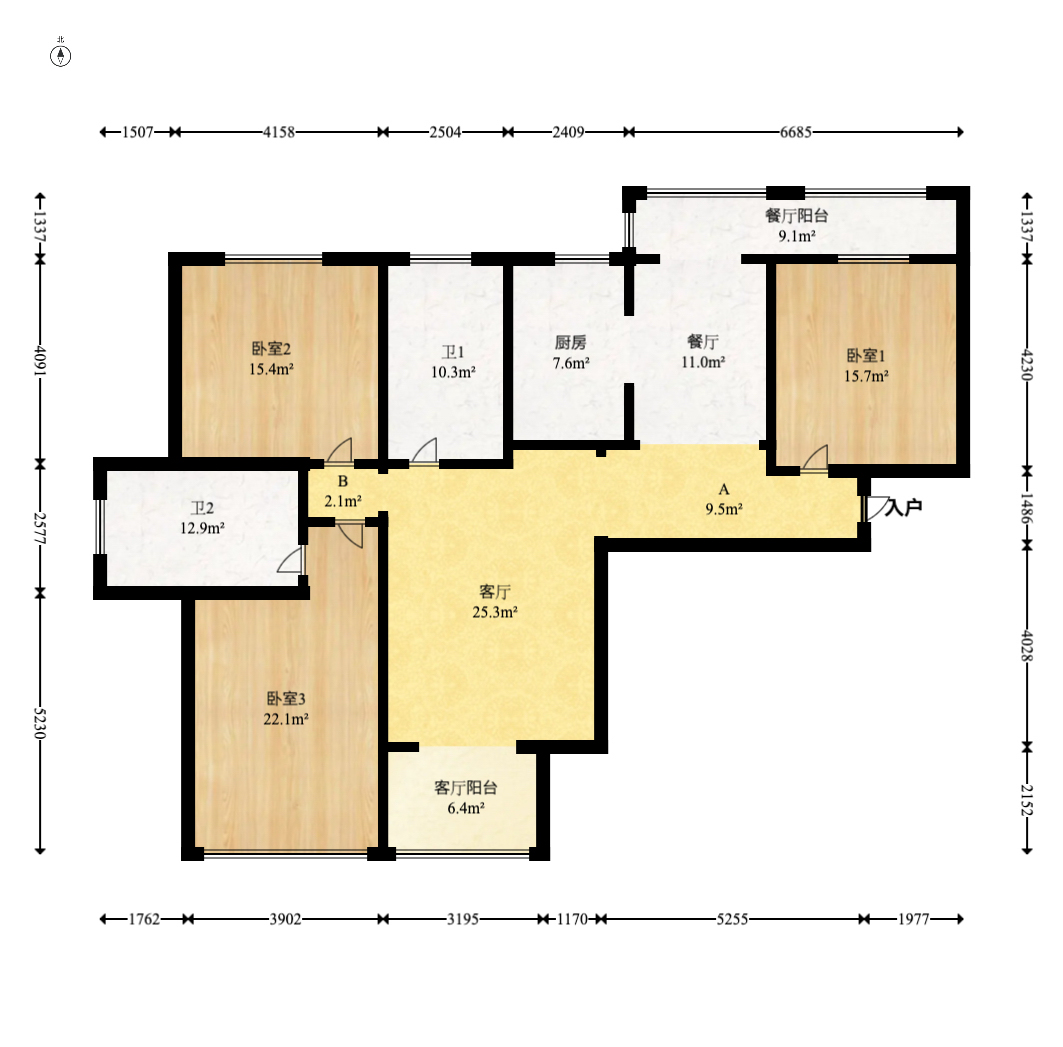 博林云栖  3室2厅1卫   119.80万室内图1
