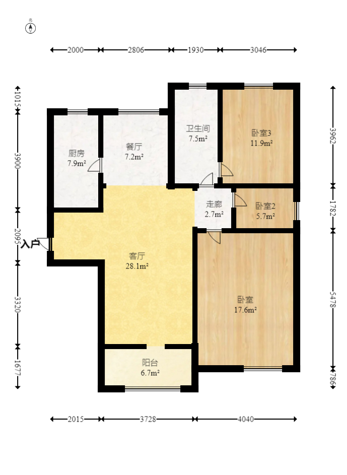 中国铁建国际城一期  3室2厅1卫   65.00万室内图1