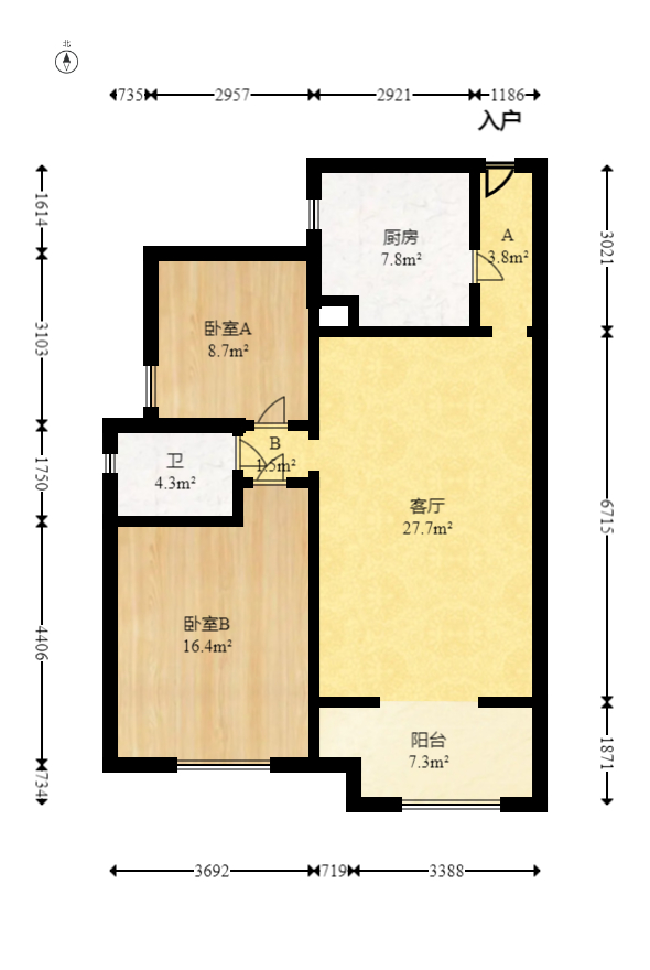 五矿紫湖香醍  2室1厅1卫   49.80万室内图1