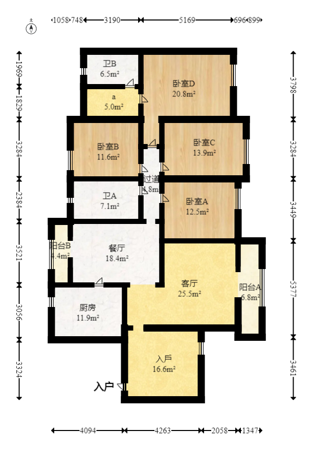 怡海星城  4室2厅2卫   110.00万室内图1