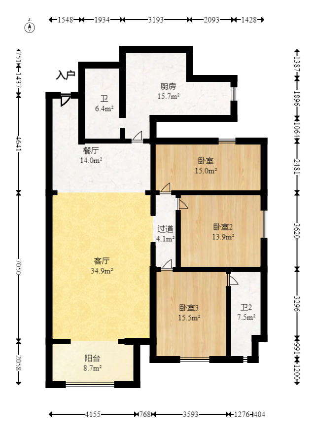 时代天骄 3室2厅2卫 88.0万 时代天骄 3室2厅2卫 88.0万户型图