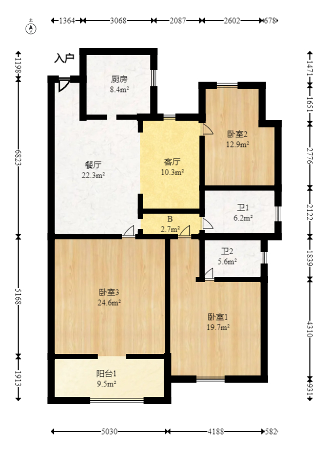翡翠林居  3室2厅2卫   82.80万室内图1