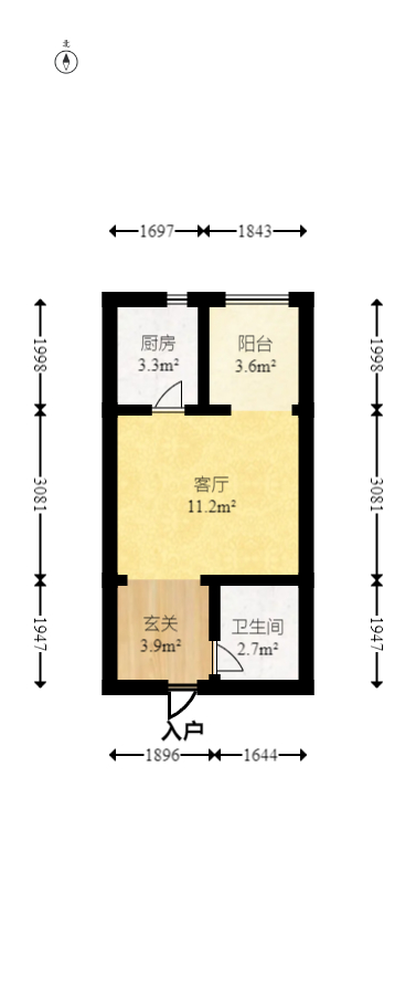 金房奥斯卡  1室1厅1卫   22.00万室内图1