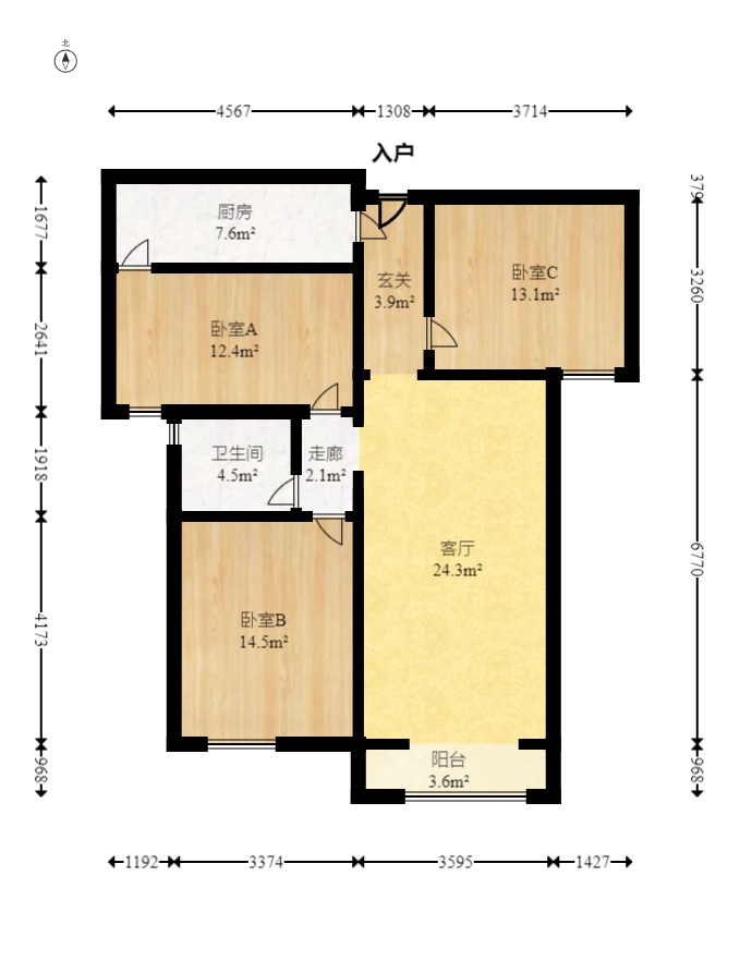 北辰中央公园B区  3室1厅1卫   86.80万室内图1