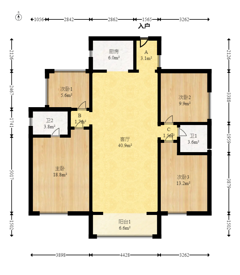 钱隆世家 3室2厅2卫 90.0万 钱隆世家 3室2厅2卫 90.0万户型图