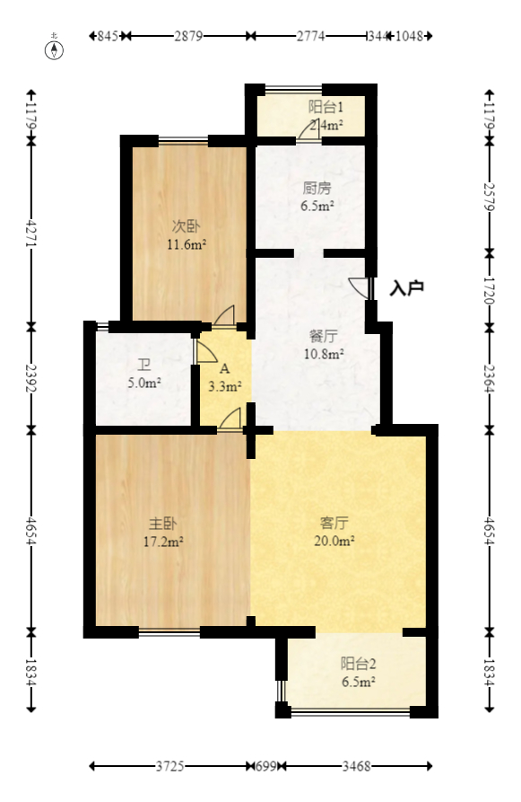 山语城二期  2室2厅1卫   60.00万室内图1