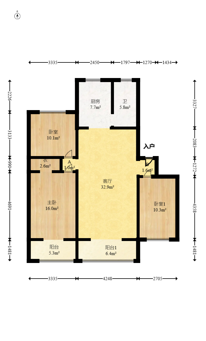 东南明苑  3室2厅1卫   85.00万室内图1