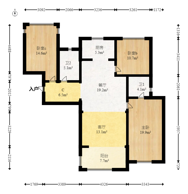 美的翰城 3室2厅2卫 95.0万 美的翰城 3室2厅2卫 95.0万户型图