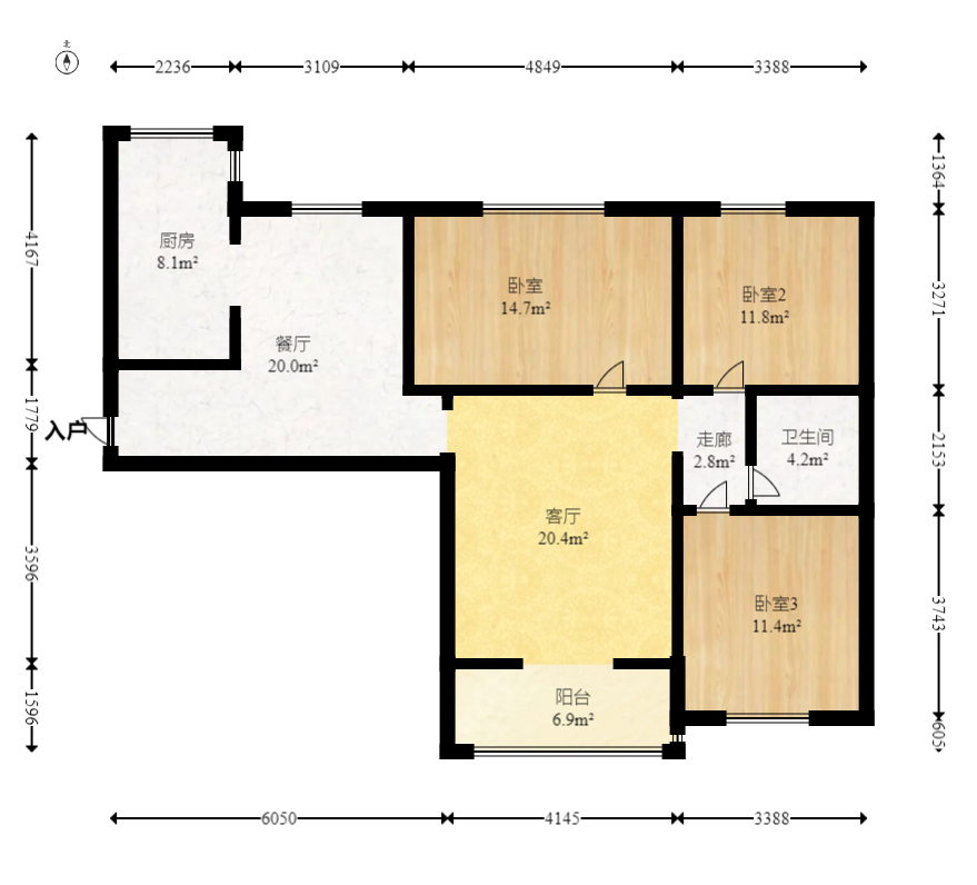 中国铁建国际城二期  3室2厅1卫    65.8万室内图1