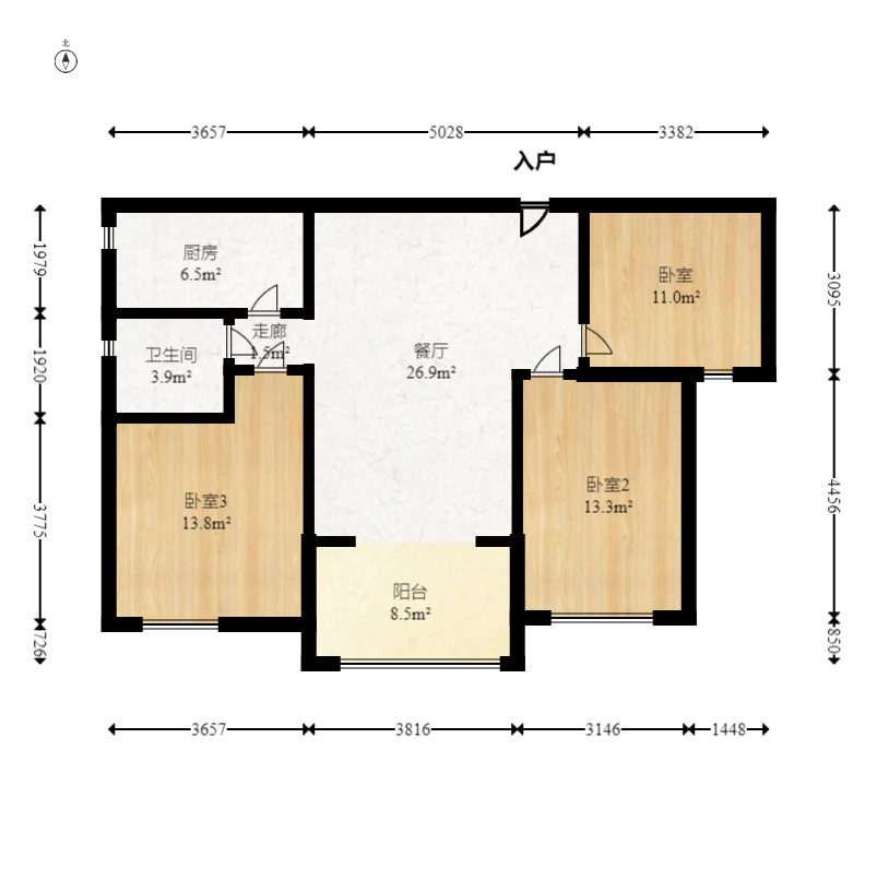 中欣楚天雅郡 3室2厅1卫 56.8万 中欣楚天雅郡 3室2厅1卫 56.8万户型图