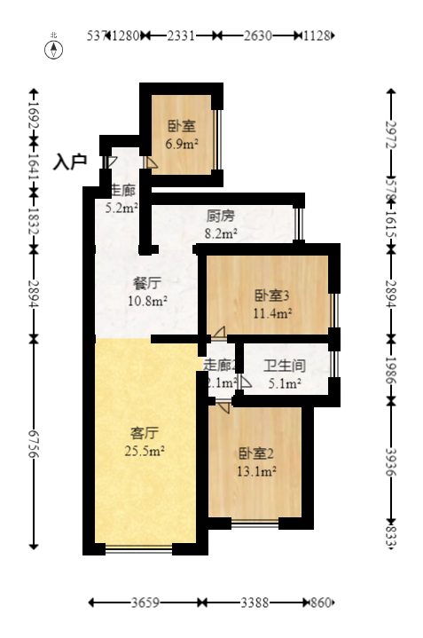 旭辉华庭  3室2厅1卫   57.80万室内图1