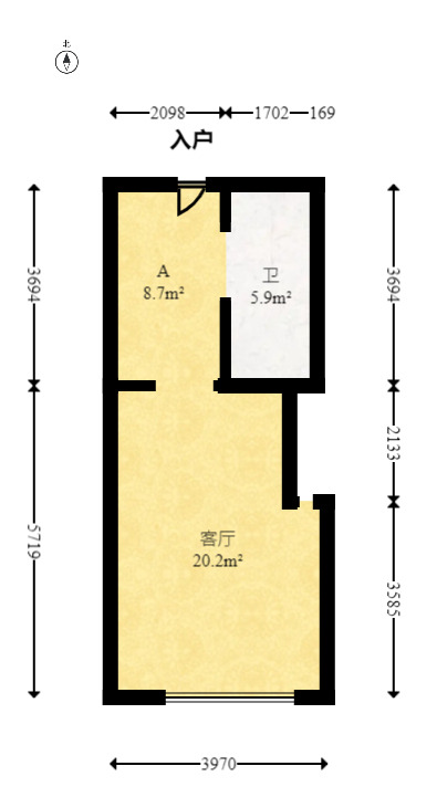 绿地V岛  2室1厅1卫   52.00万室内图1