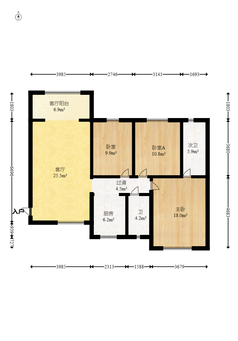 蝴蝶谷  3室2厅2卫   65.80万室内图1