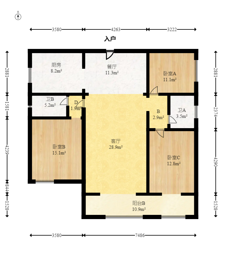 德潤(rùn)小區(qū)（豐升德潤(rùn)小區(qū)）  3室2廳2衛(wèi)    135.0萬(wàn)室內(nèi)圖1
