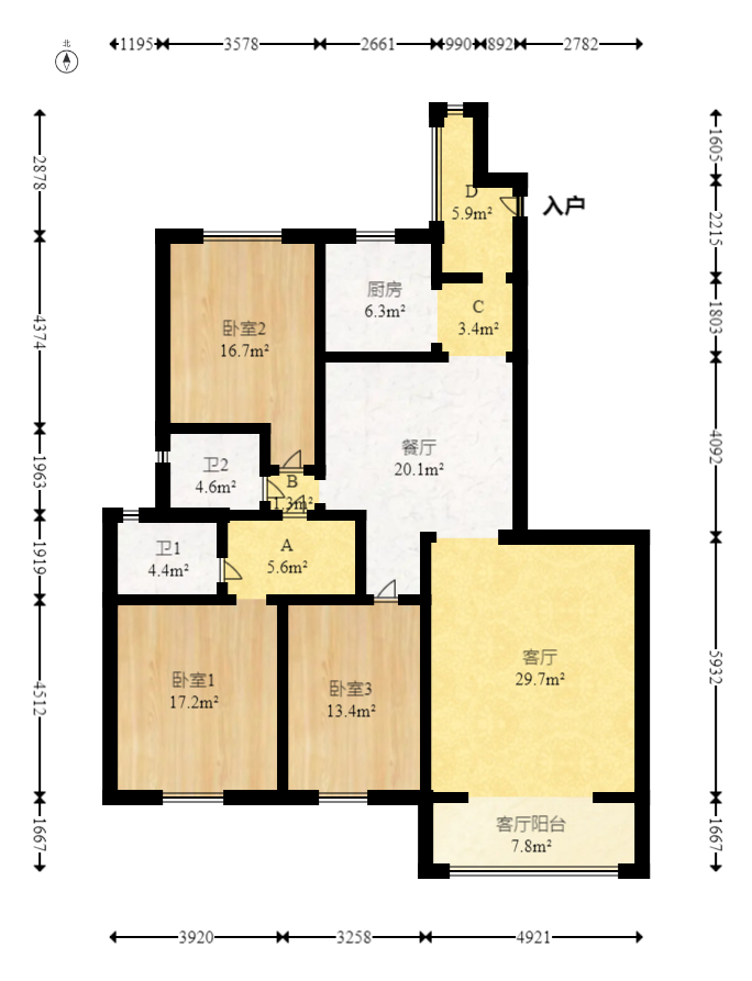 申奥美域  3室2厅2卫   136.00万室内图1