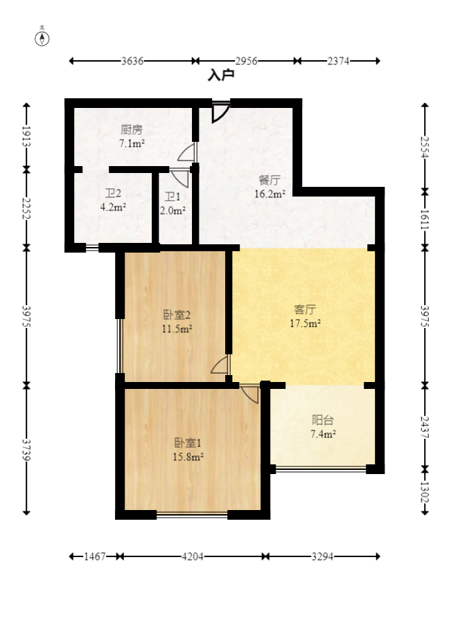 湘府9号  2室2厅1卫   75.00万室内图1