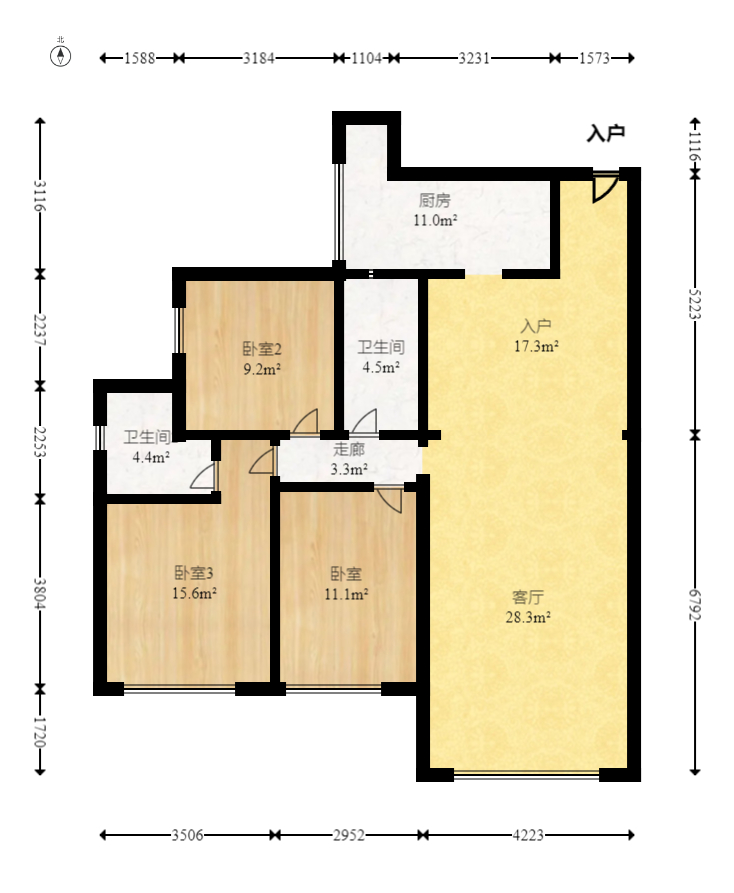 财汇新天地(财汇商务广场) 3室2厅2卫 88.8万 财汇新天地(财汇商务广场) 3室2厅2卫 88.8万户型图