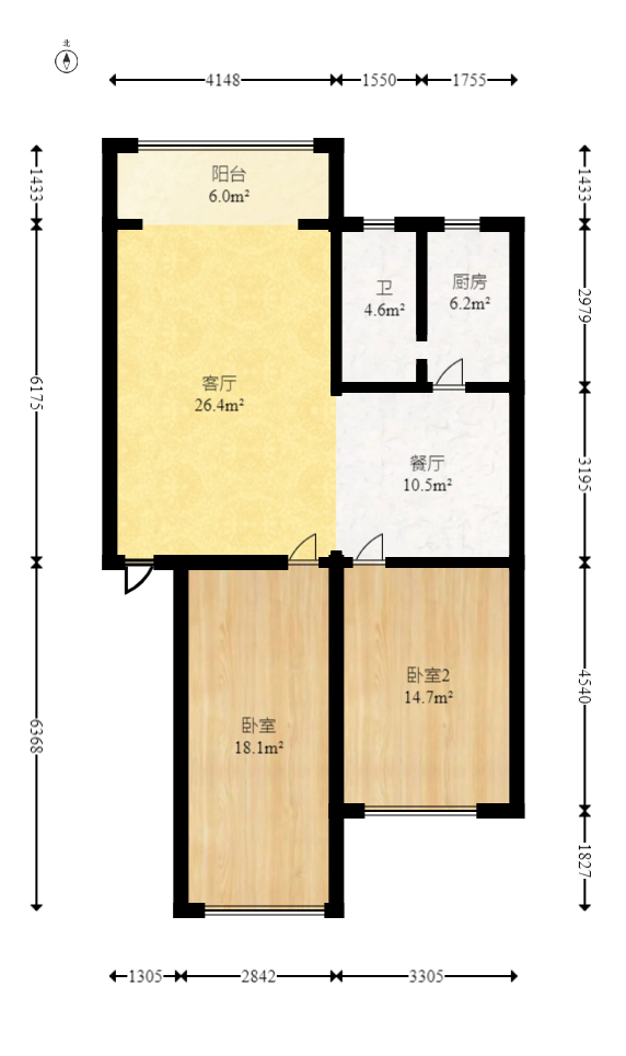 咸嘉新村嘉明苑  2室2厅1卫   90.00万室内图1