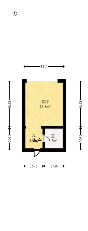 兆坤星悦荟  1室1厅1卫    16.0万室内图1