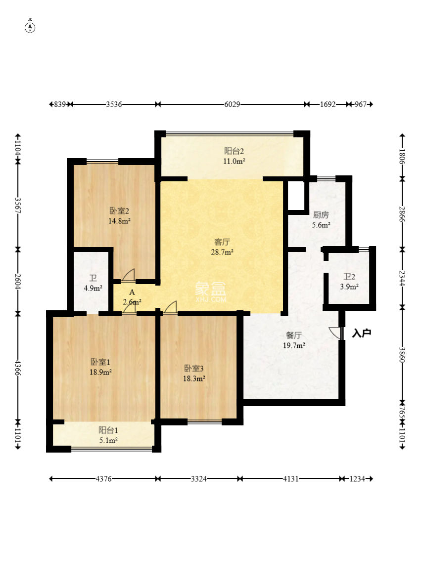 华盛家园  3室2厅2卫   88.00万