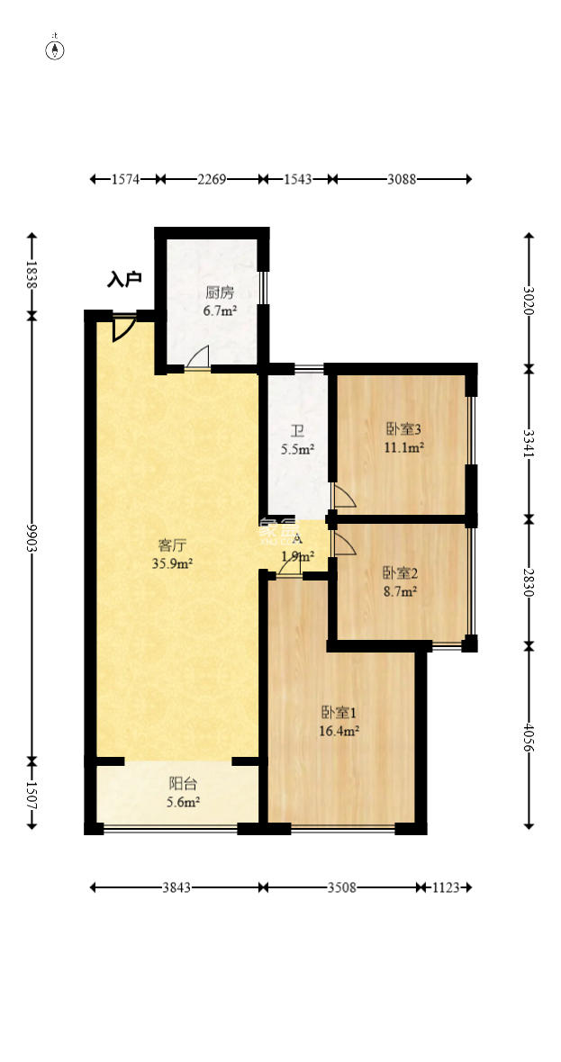 荣盛花语书苑  3室2厅1卫    82.0万 荣盛花语书苑  3室2厅1卫    82.0万户型图