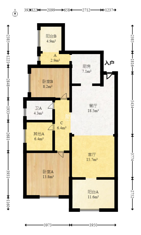 长房半岛蓝湾（观山月）  3室2厅1卫   87.80万室内图1