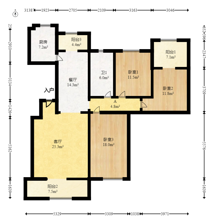 凯乐湘园  4室2厅2卫   128.00万室内图1