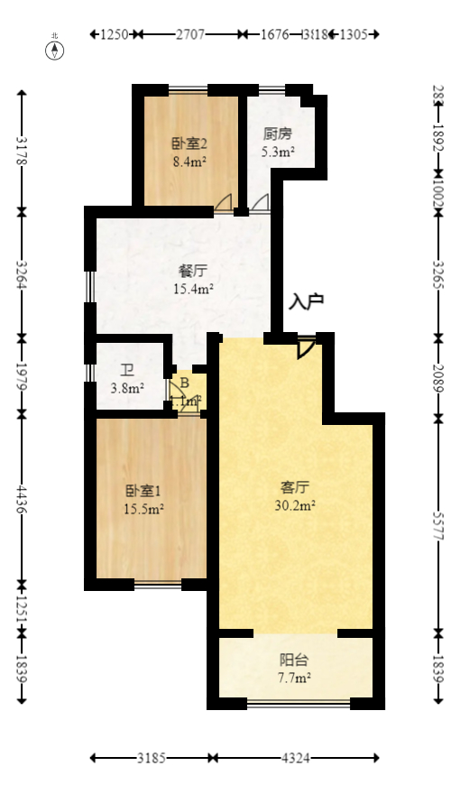 福乐康城  2室2厅1卫   88.00万室内图1