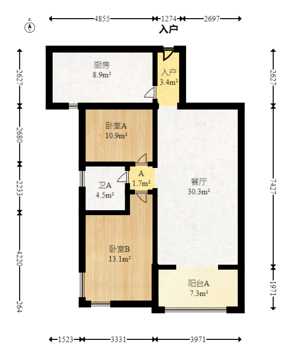 新城新世界一二三期  2室2厅1卫   83.00万室内图1