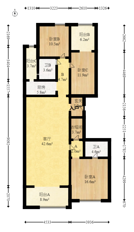 盛世美居荷园  3室2厅2卫   218.00万室内图1