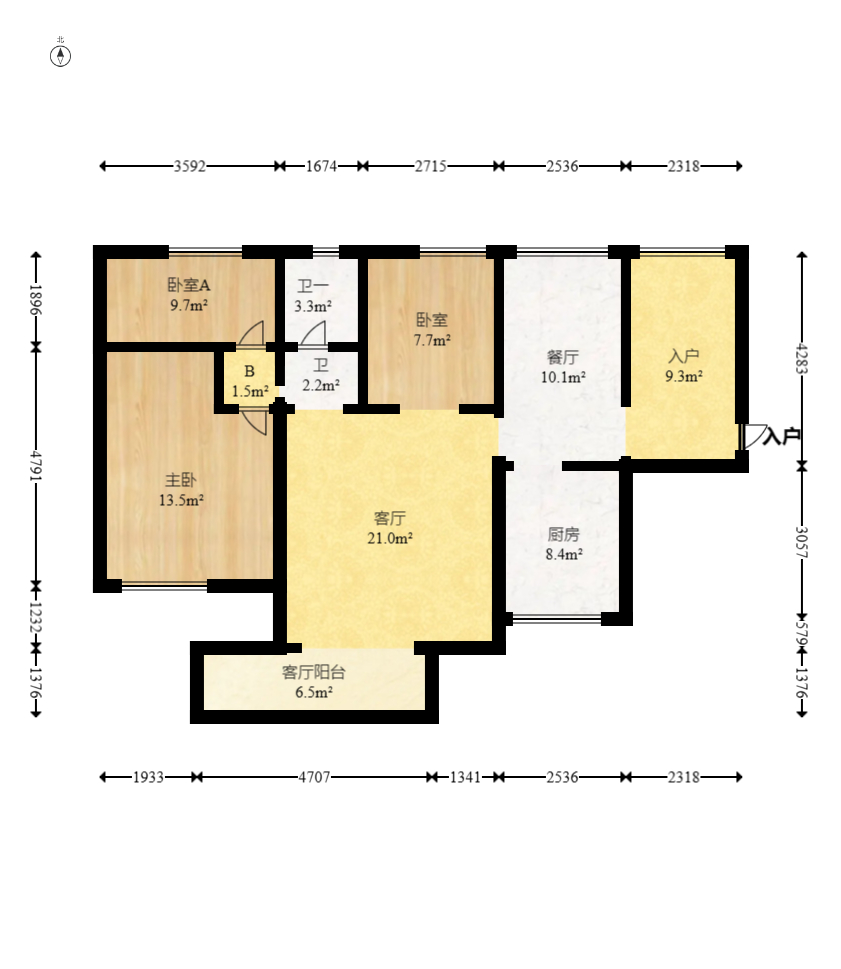蓝山郡  3室2厅1卫    99.8万室内图1