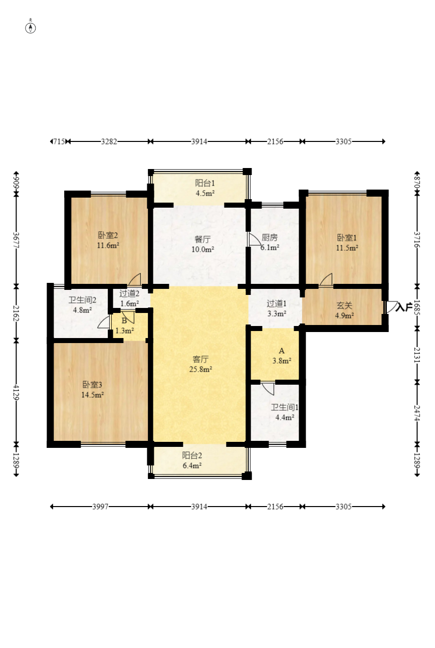 名家翡翠花园 3室2厅2卫 85.0万 名家翡翠花园 3室2厅2卫 85.0万户型图
