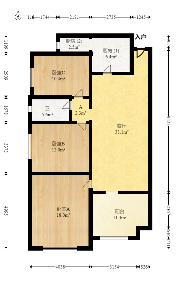 达美D6区  3室2厅1卫   119.80万室内图1