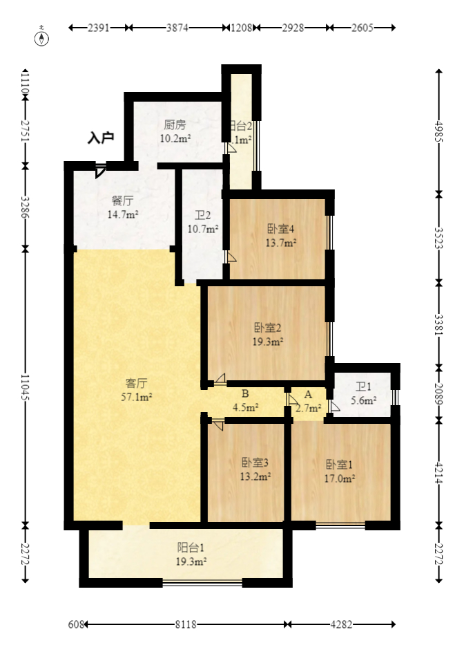 中建江山壹号  4室2厅1卫   409.00万室内图1