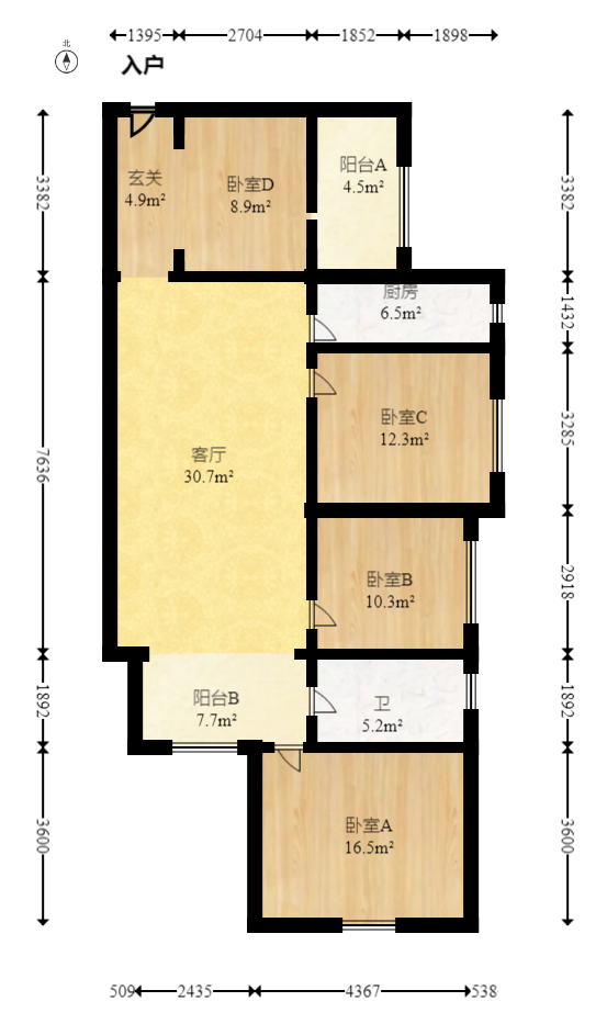 悦湖山  4室2厅1卫   95.00万室内图1