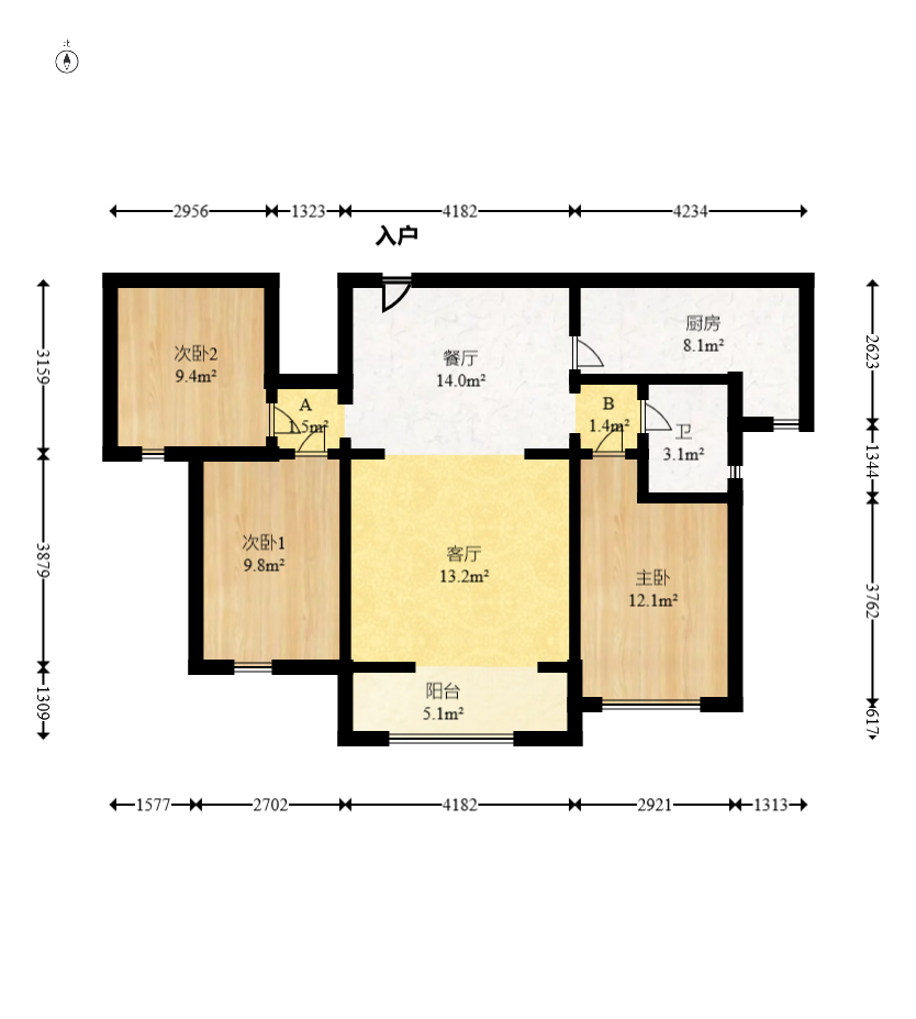 水映加州  3室2厅1卫    165.0万室内图1