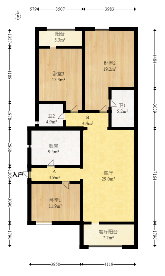 湘江雅颂居  3室2厅2卫   145.00万室内图1