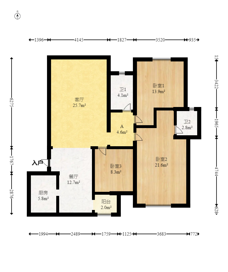 和庄  3室2厅1卫   105.00万室内图1