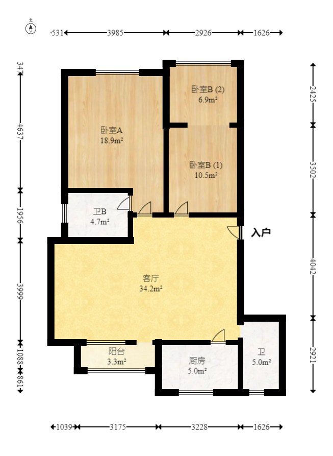 共和世家 2室2厅2卫 105.0万 共和世家 2室2厅2卫 105.0万户型图