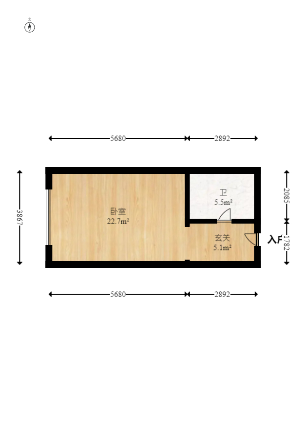 藏珑湖上公馆  1室1厅1卫   50.00万室内图1