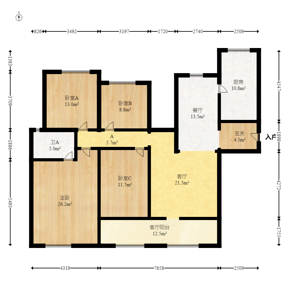 八方小区C区  4室2厅2卫   546.00万室内图1